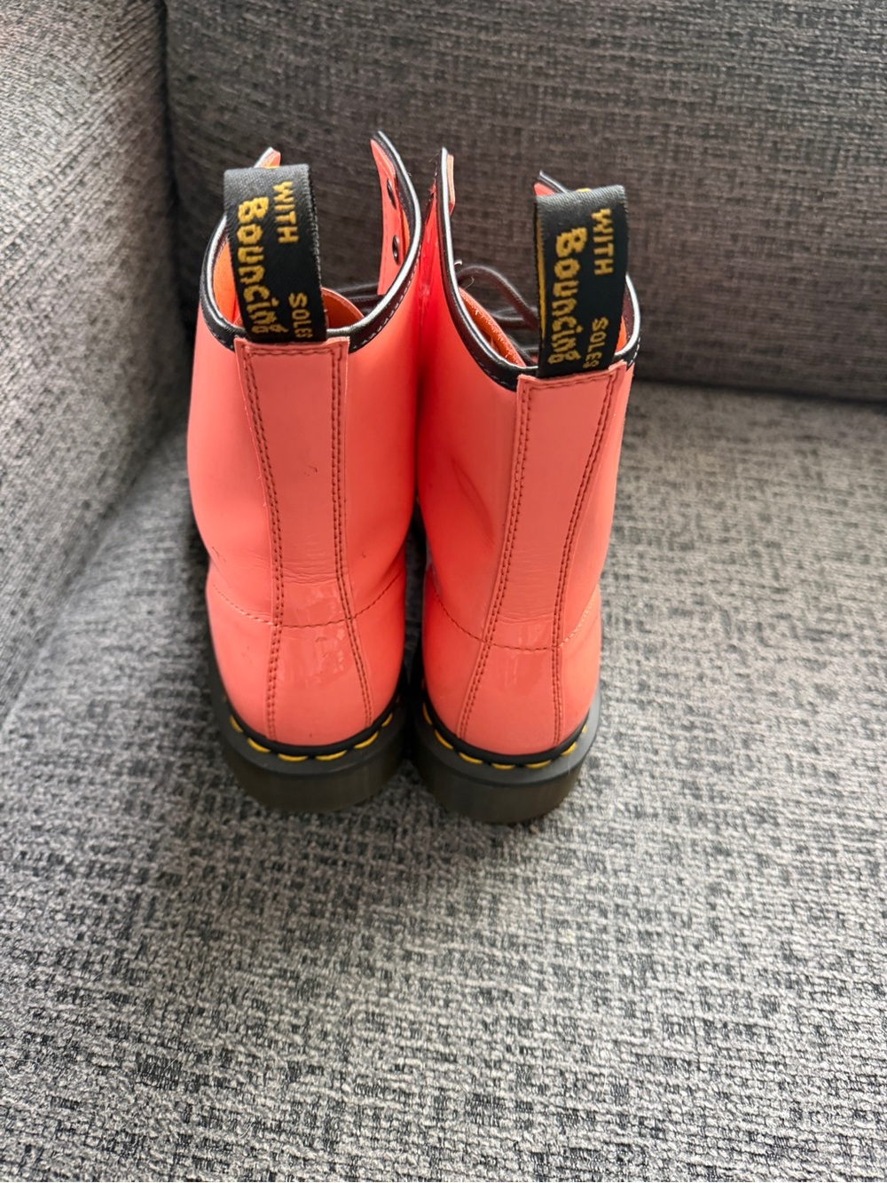 Dr. Martens Coral Orange Patent Lace-Up Combat Boots - Picture 4 of 6